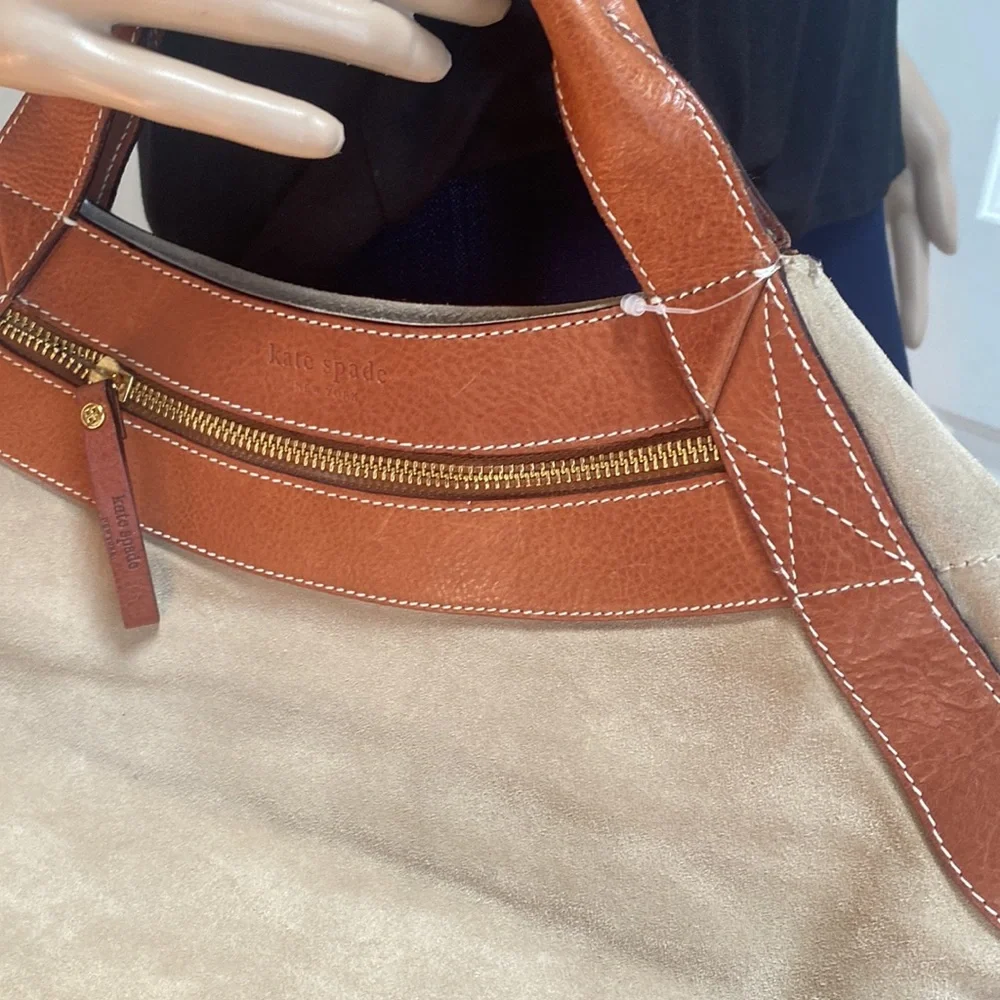 NWOT Kate Spade Tan & Brown Handbag. Tan Suede and Brown Leather.MagneticClosure